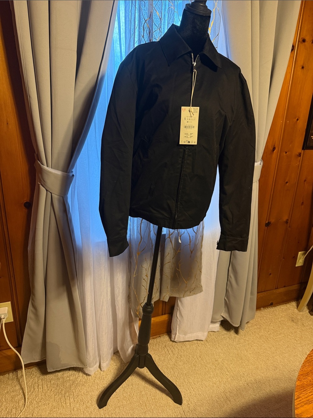 Zara Black unisex Lightweight Zip-Front Shirt Jacket